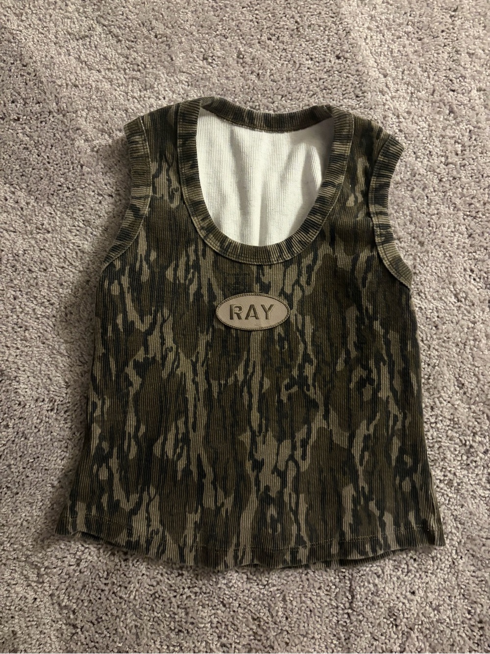 Womens RAY mossy oak collab Green Camouflage Ribbed Tank Top size medium.